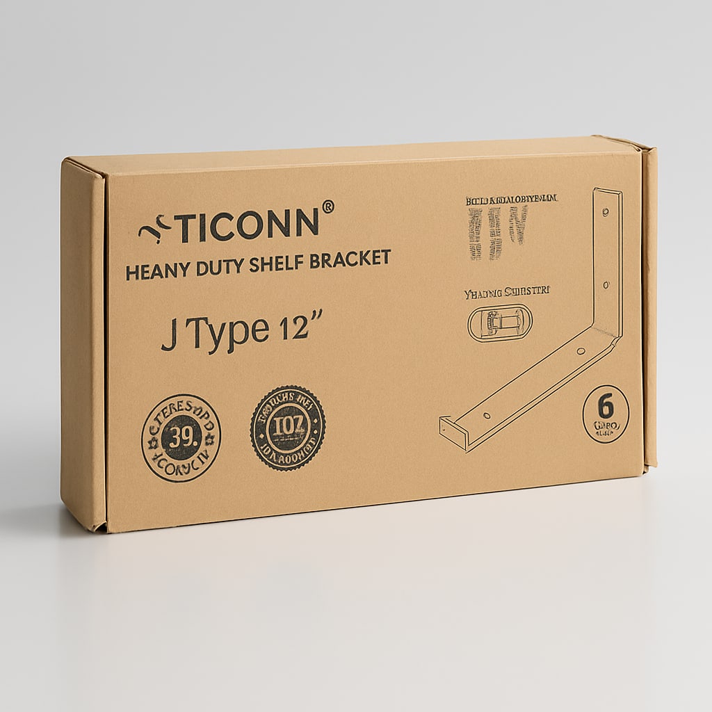 TICONN Heavy Duty Shelf Bracket J Type 12" - 6 Pack
