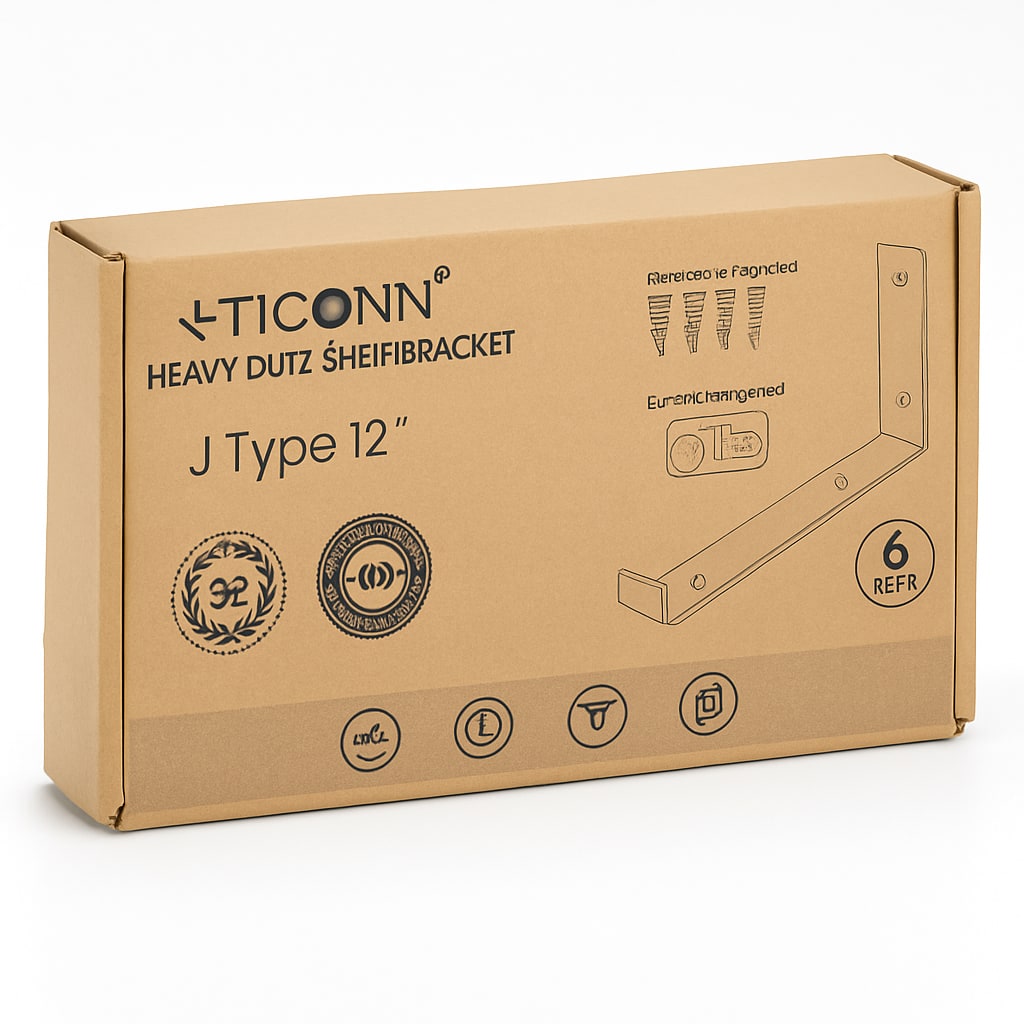 TICONN Heavy Duty Shelf Bracket J Type 12" - 6 Pack