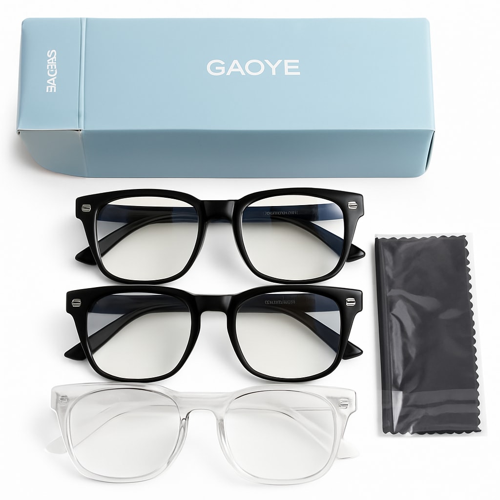 GAOYE 3-Pack Blue Light Blocking Glasses - Black & Transparent