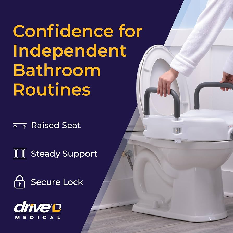 Drive Medical Raised Toilet Seat with Removable Arms, 5" Height