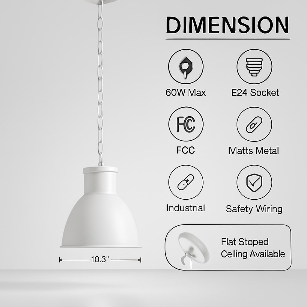 BoostArea White Pendant Light - 10.6" Large Metal Shade