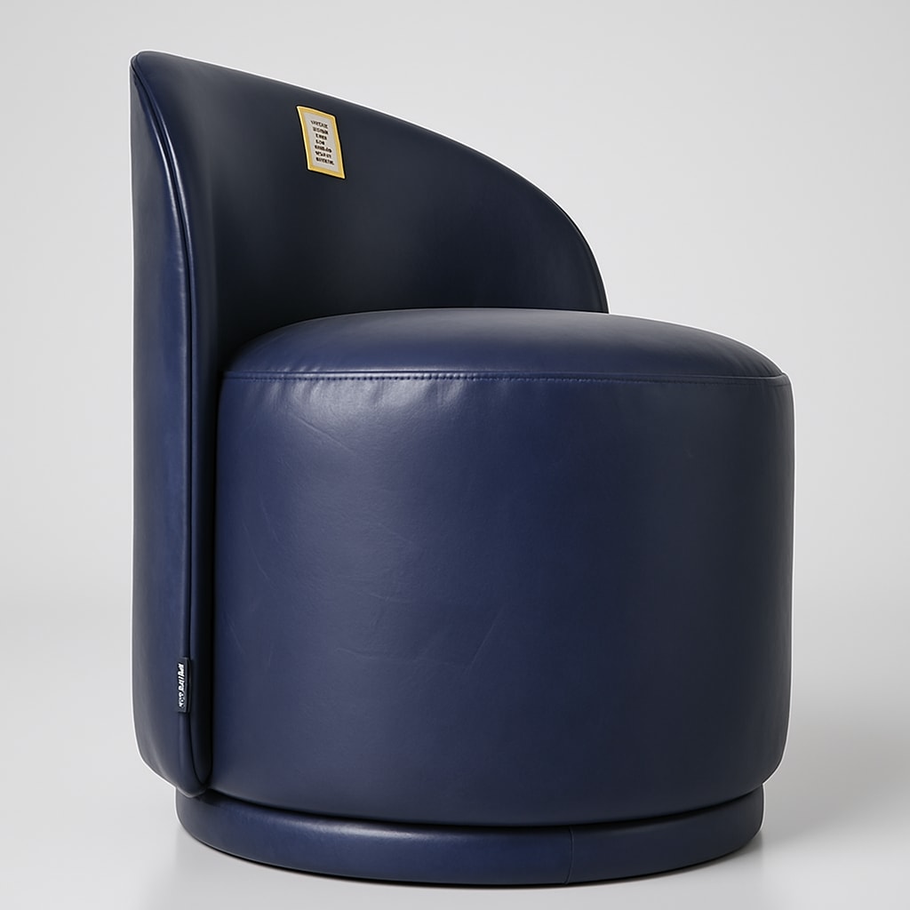 Stylish Navy Blue Faux Leather Accent Swivel Chair
