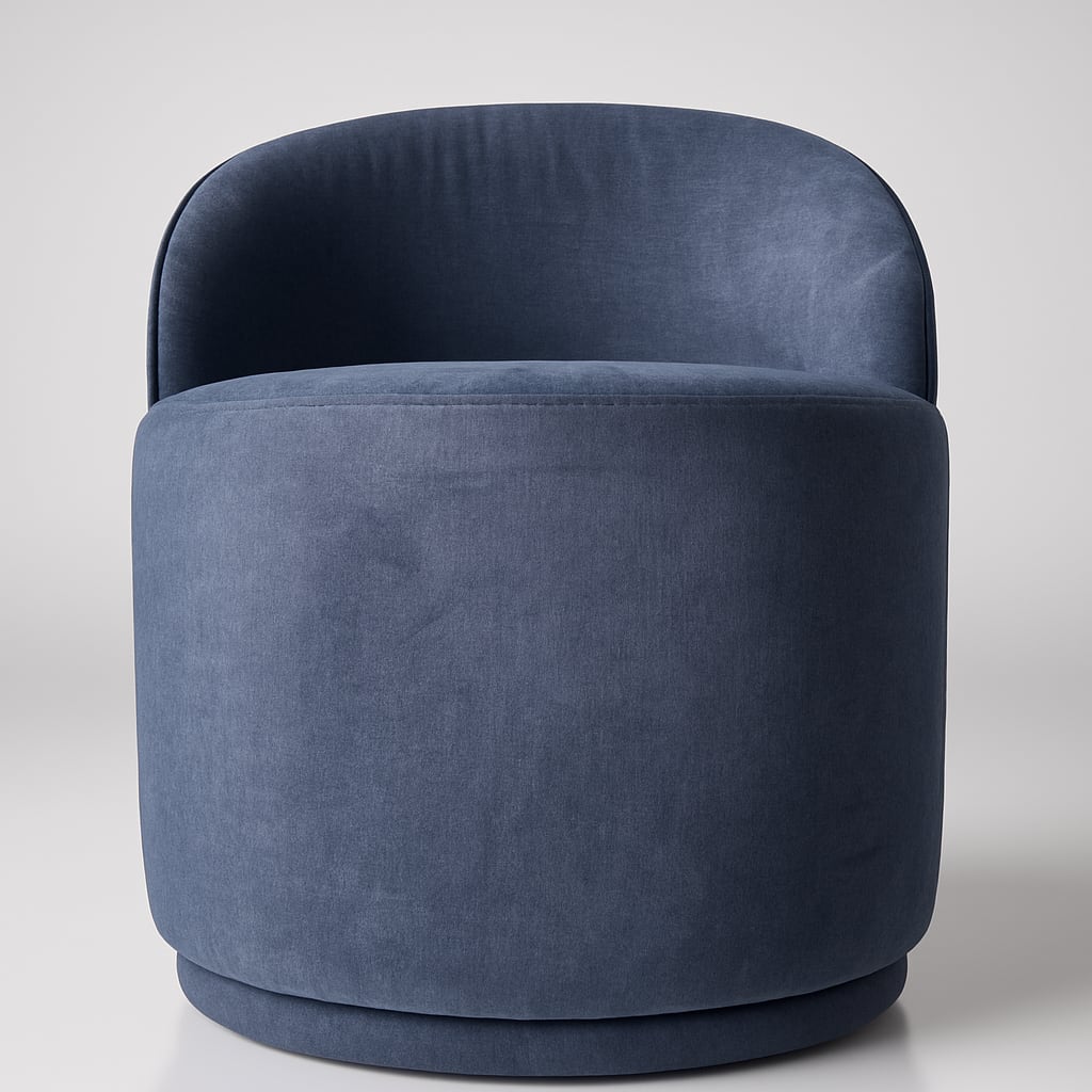 Stylish Round Accent Swivel Chair in Dark Blue Fabric