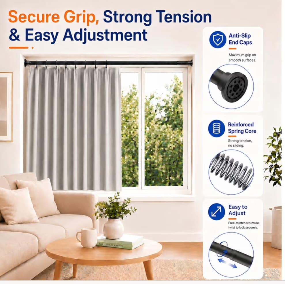 ALLZONE Tension Shower Curtain Rod - Black