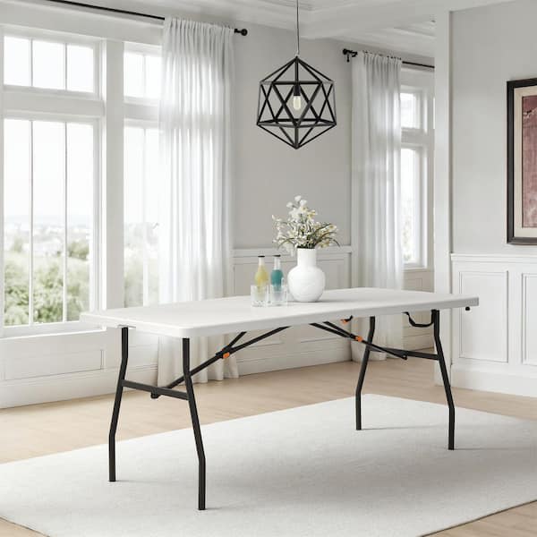 6 ft. Almond Resin Top Indoor/Outdoor Rectangular Folding Table, Seats 6