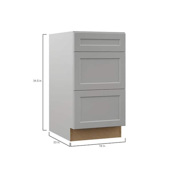 Designer Series Melvern 18 in. W x 24 in. D x 34.5 in. H Assembled Shaker 3-Drawer Base Cabinet in Heron Gray