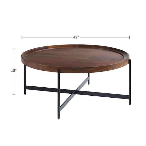 Brookline 42 in. Solid Acacia Wood Round Coffee Table with Black Metal Legs, Rustic Industrial Living Room Furniture **TABLETOP ONLY**