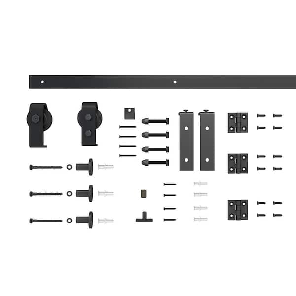 42 in. Black Single Bi-Fold Front Mount Sliding Barn Door Track and Hardware Kit-Door Not Included