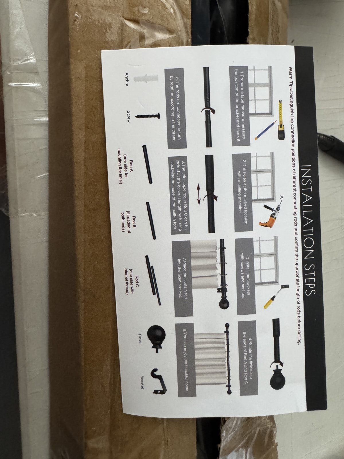 Foda Curtain Rod Set with Installation Instructions