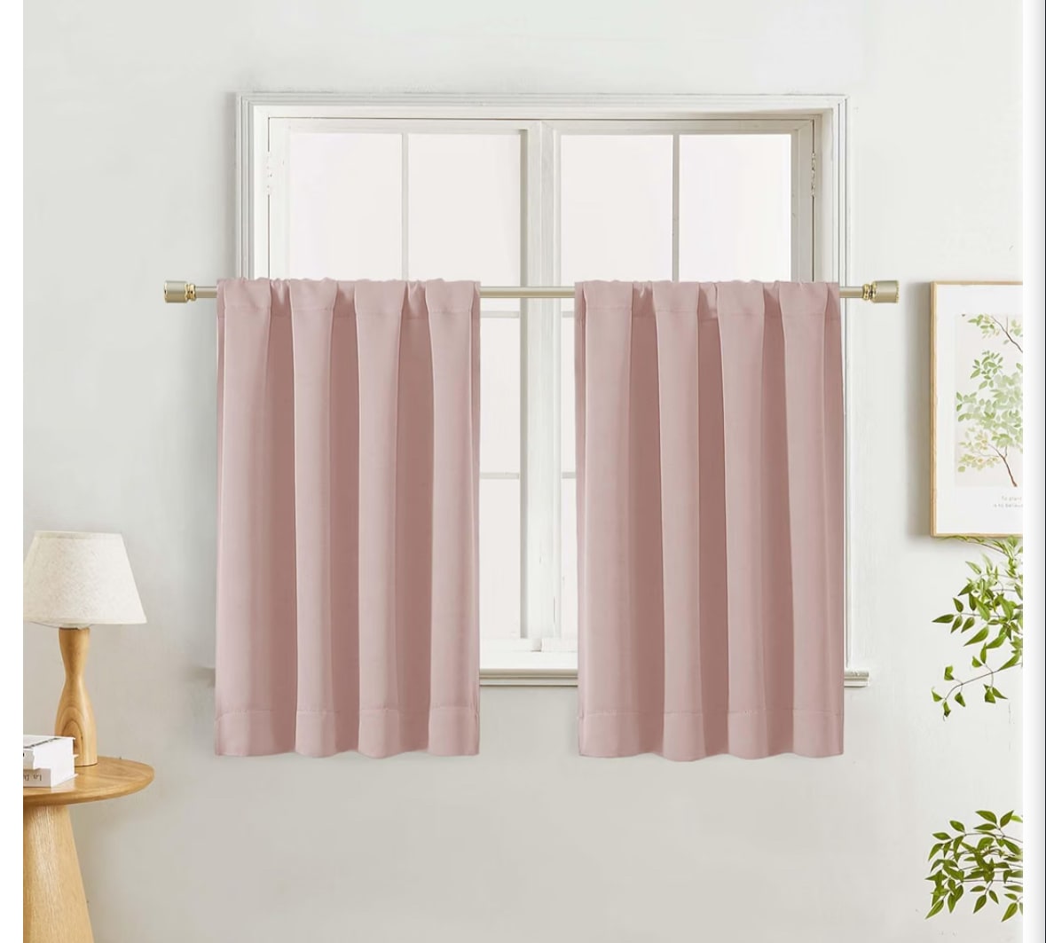 Blush Pink Kitchen Curtains 36 Inch Length 2 Panels, Soft Privacy Window Short Curtains, Thermal Insulated Rod Pocket Curtain Tiers for Bedr