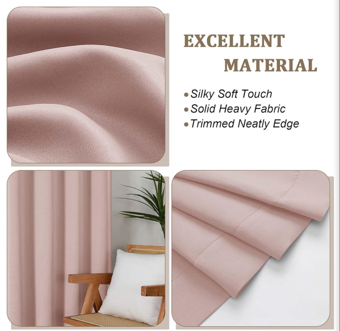Blush Pink Kitchen Curtains 36 Inch Length 2 Panels, Soft Privacy Window Short Curtains, Thermal Insulated Rod Pocket Curtain Tiers for Bedr