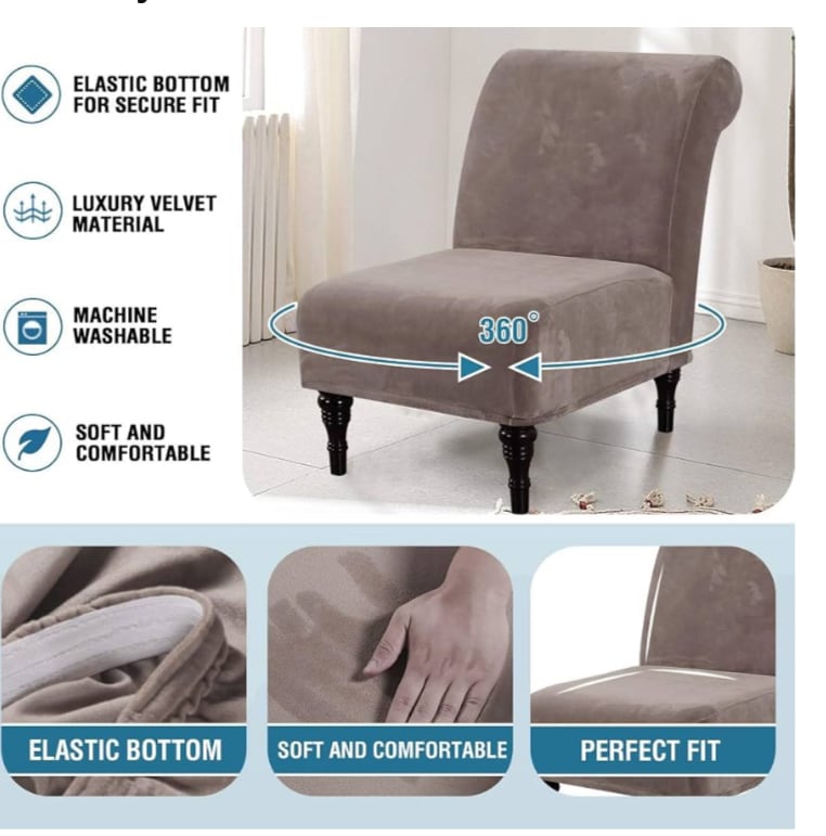 H.VERSAILTEX Armless Accent Chair Covers Thick Velvet Armless Chair Slipcovers High Stretch Chair Covers for Living Room Hotel Machine Washa