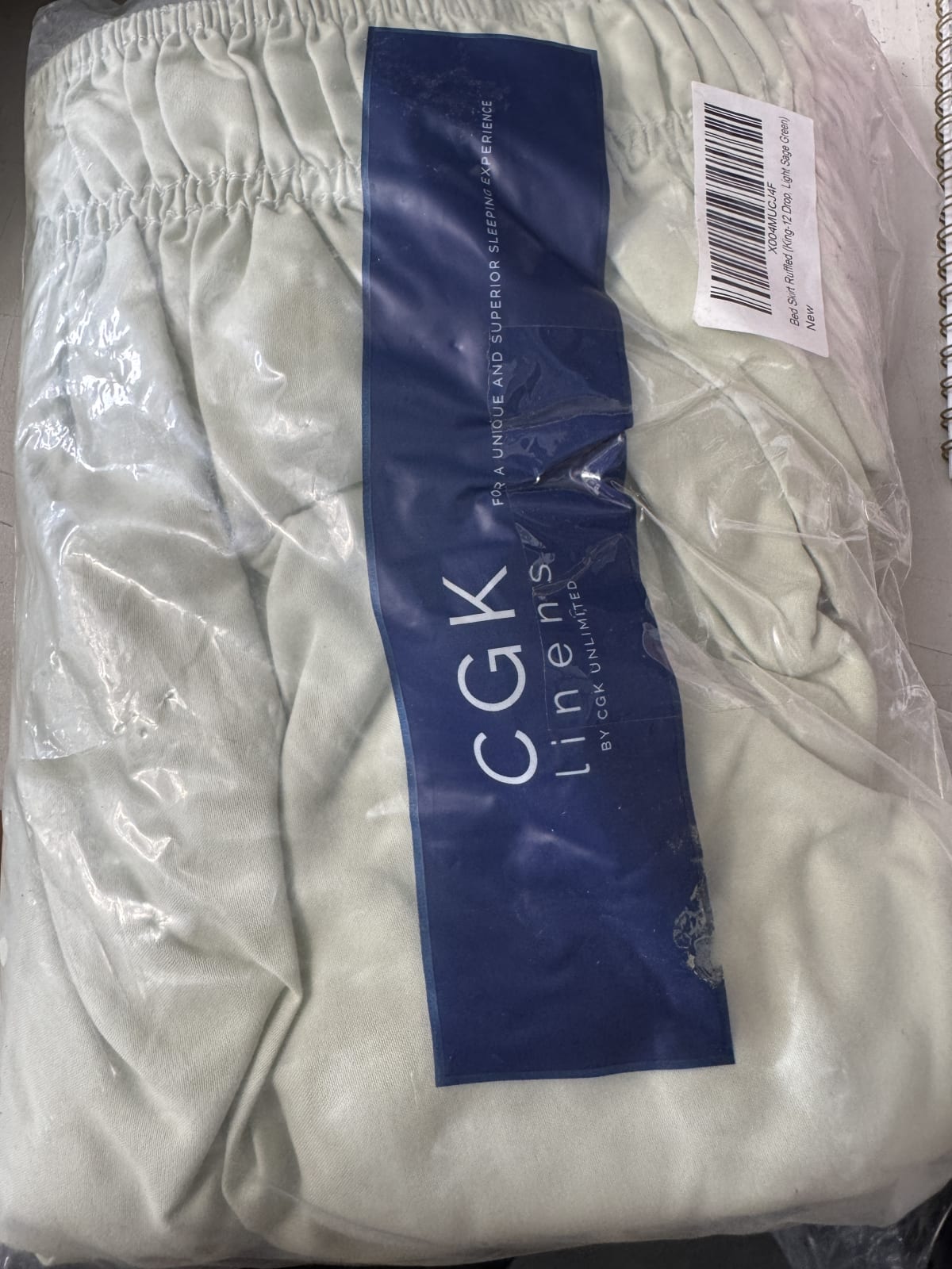 Wrap Around Dust Ruffle Bed Skirt - Light Sage - for Queen Size Beds w/ 12 Inch Drop - Easy Fit Elastic Strap - Adjustable Pleated Bedskirt 