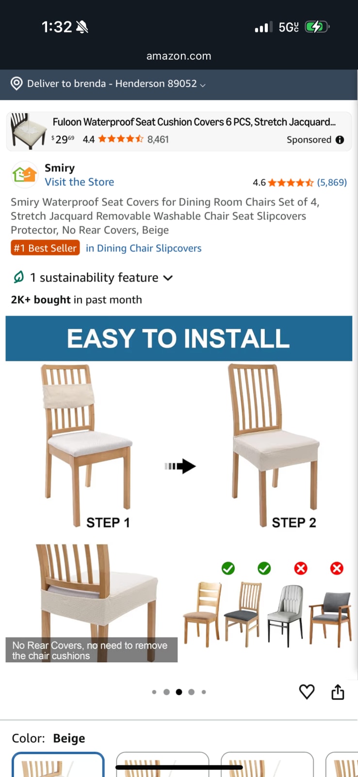 Smiry Waterproof Seat Covers for Dining Room Chairs Set of 2, Stretch Jacquard Removable Washable Chair Seat Slipcovers Protector, No Rear C
