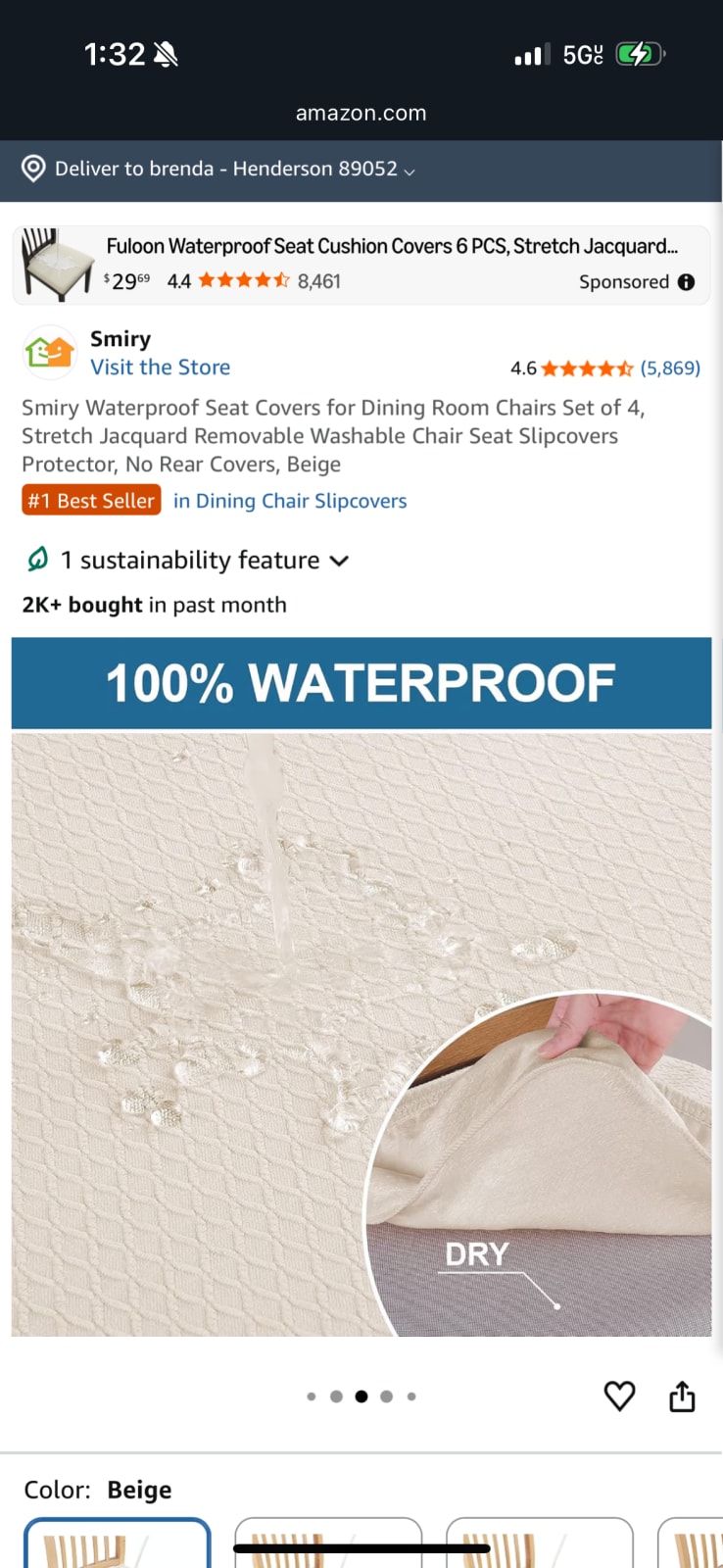 Smiry Waterproof Seat Covers for Dining Room Chairs Set of 2, Stretch Jacquard Removable Washable Chair Seat Slipcovers Protector, No Rear C