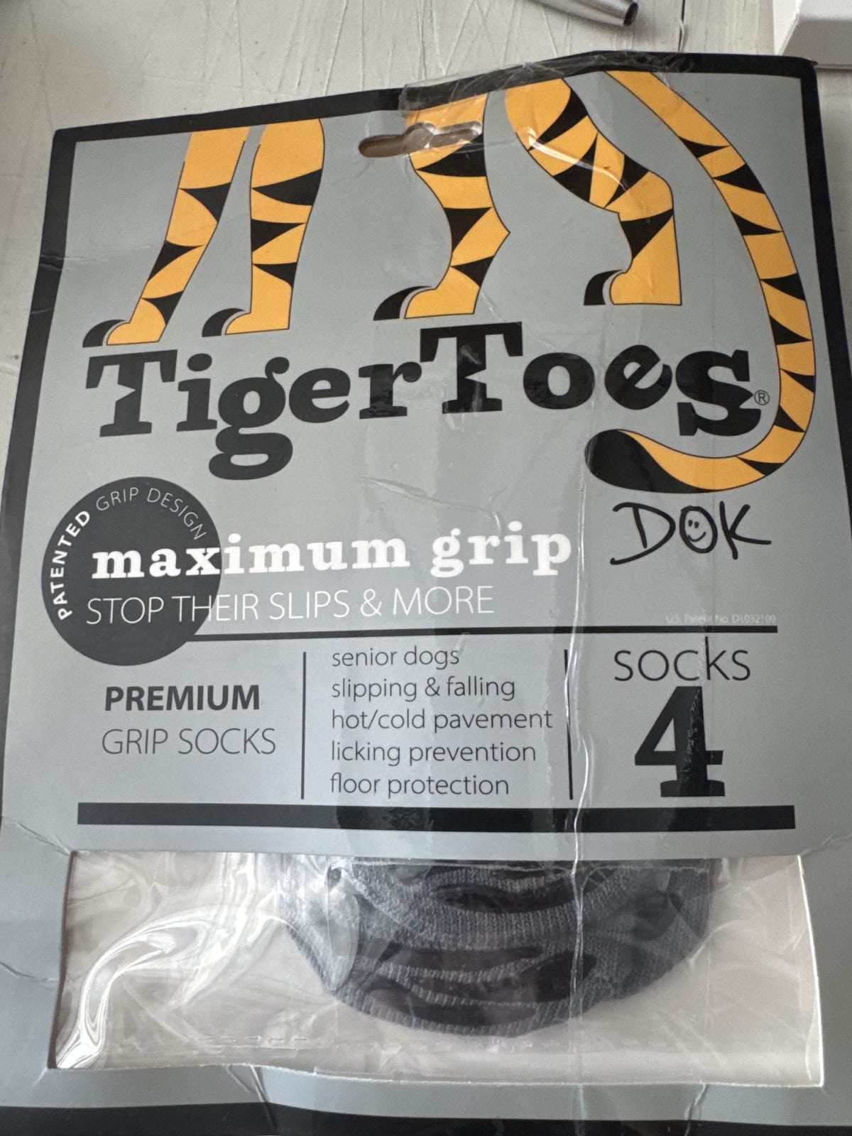 DOK TigerToes Premium Non-Slip Dog Socks for Hardwood Floors - Extra-Thick Grip that Works Even When Twisted - Prevents Licking, Slipping, a