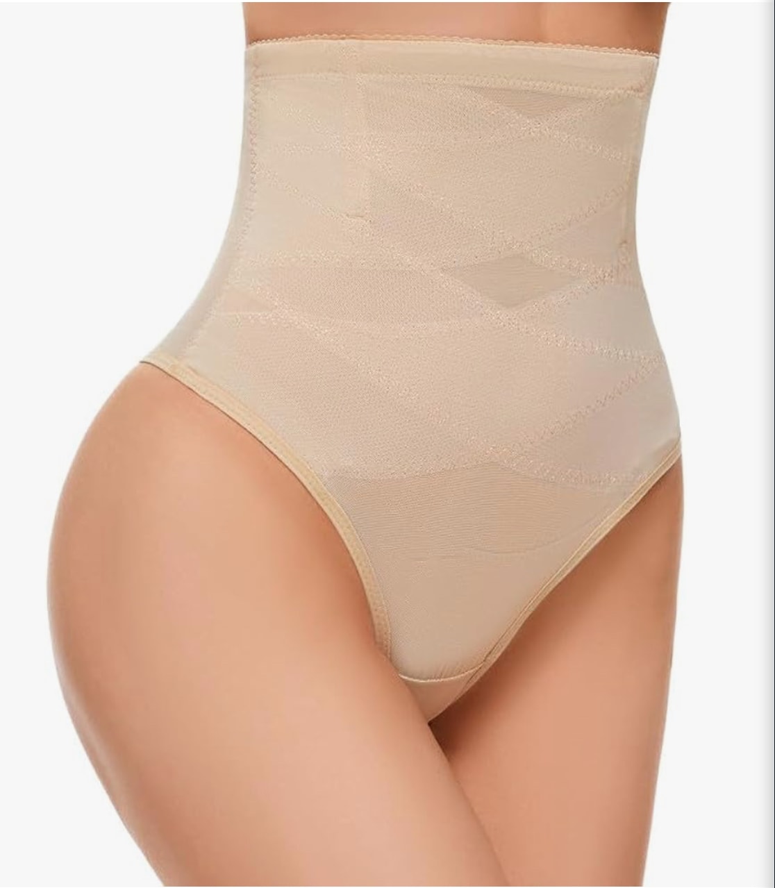 SINFYA Women’s High Waist Tummy Control Thong Shapewear – Nude, Large