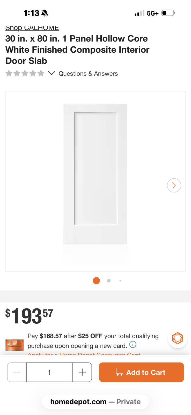 CALHOME 30 in. x 80 in. Hollow Core White Composite Interior Door Slab