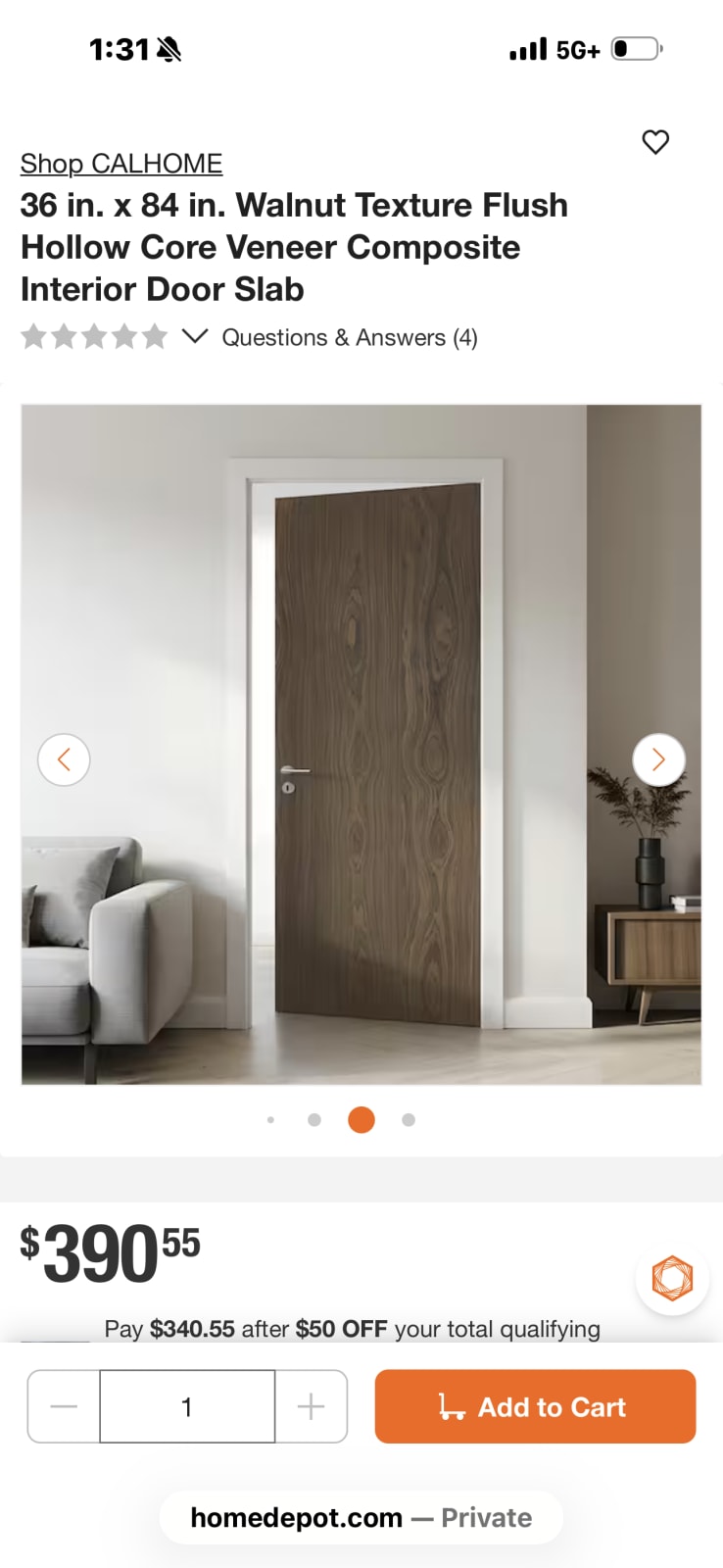 CALHOME 36 in. x 84 in. Walnut Texture Hollow Core Interior Door Slab