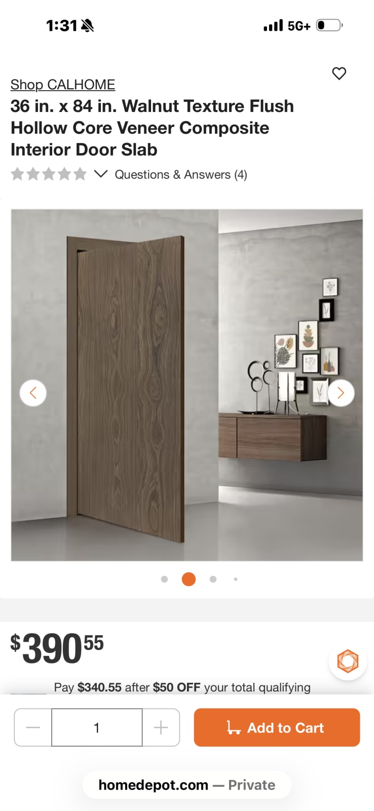 CALHOME 36 in. x 84 in. Walnut Texture Hollow Core Interior Door Slab