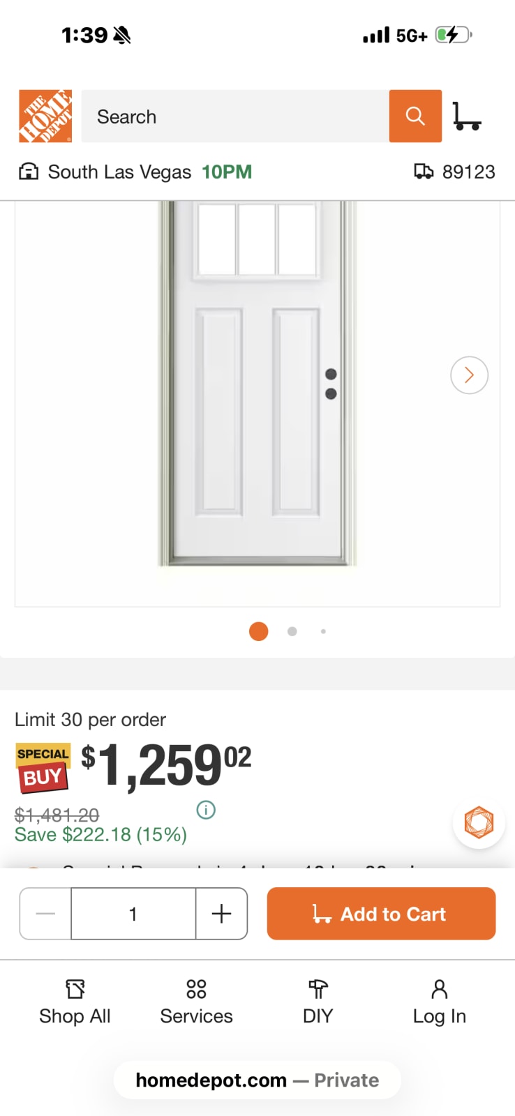 JELD-WEN 36 in. x 80 in. 3 Lite Craftsman White Steel Front Door