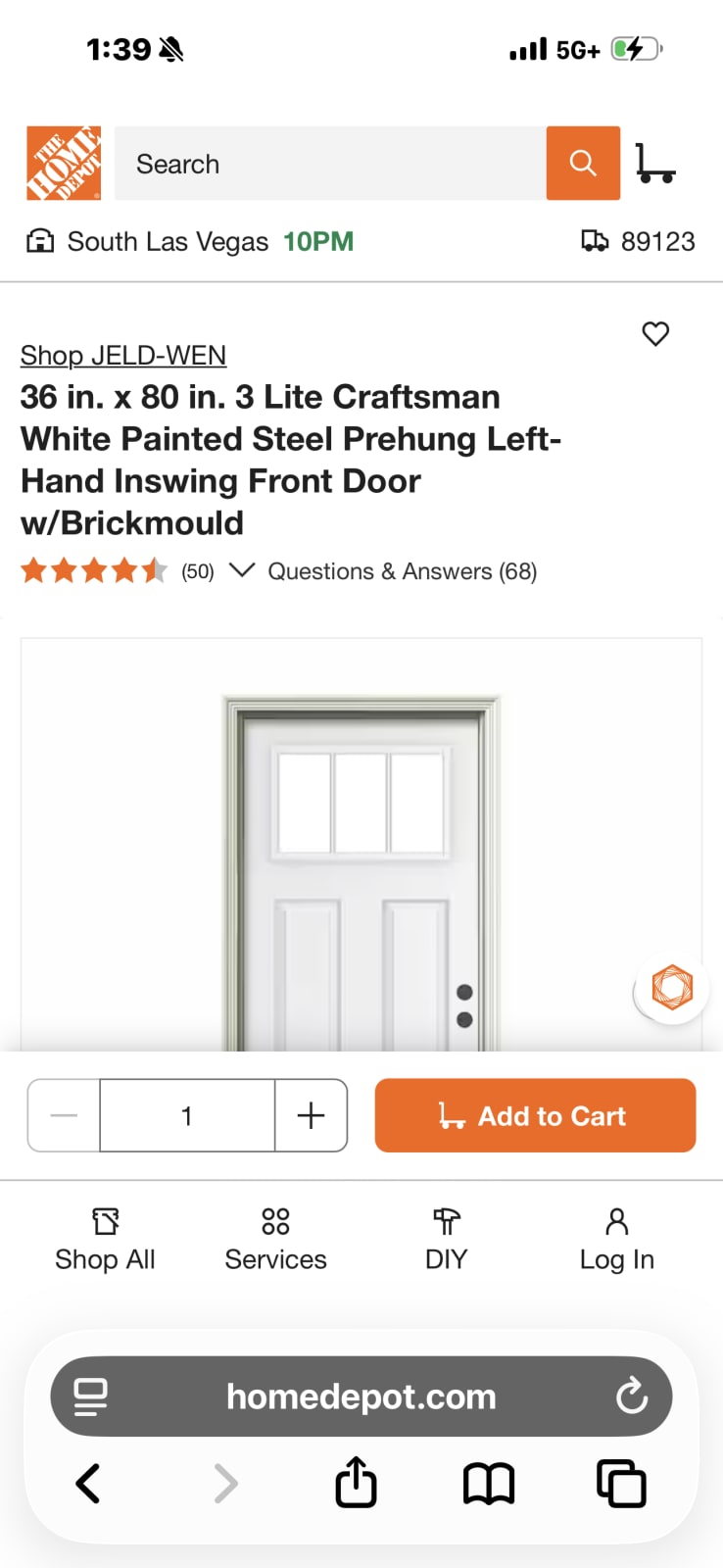 JELD-WEN 36 in. x 80 in. 3 Lite Craftsman White Steel Front Door
