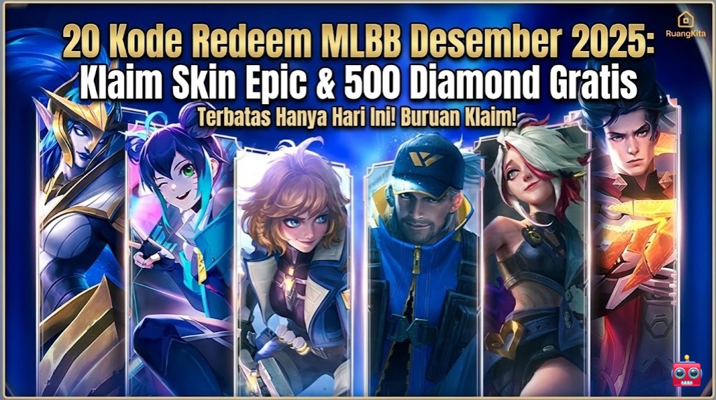 Ilustrasi hadiah kode redeem Mobile Legends Desember 2025 skin epic dan diamond