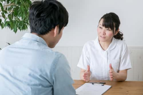 Doctor treating patient verbally