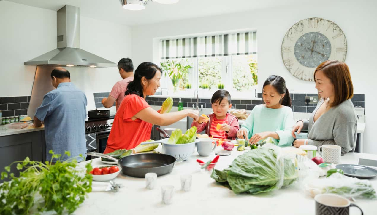 family cooking at home