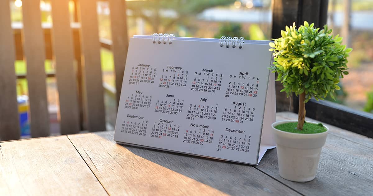 calendar on wooden table