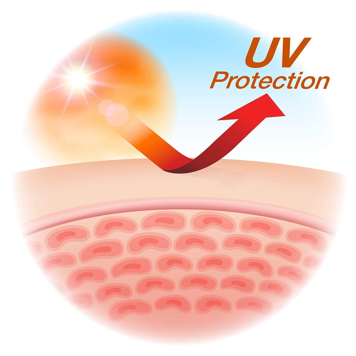 illustration of uv rays reflected off skin surface