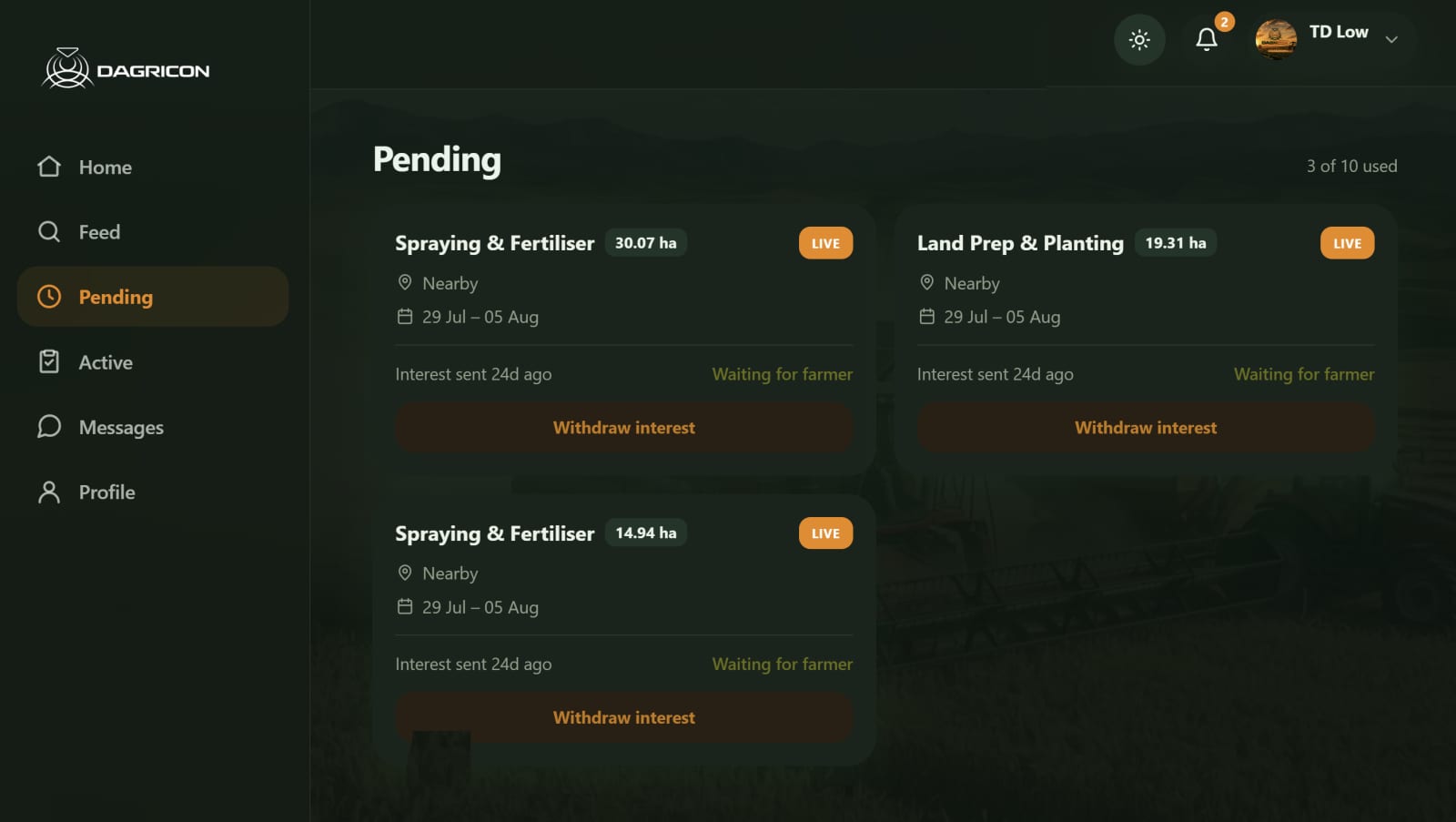 Contractor pending interests