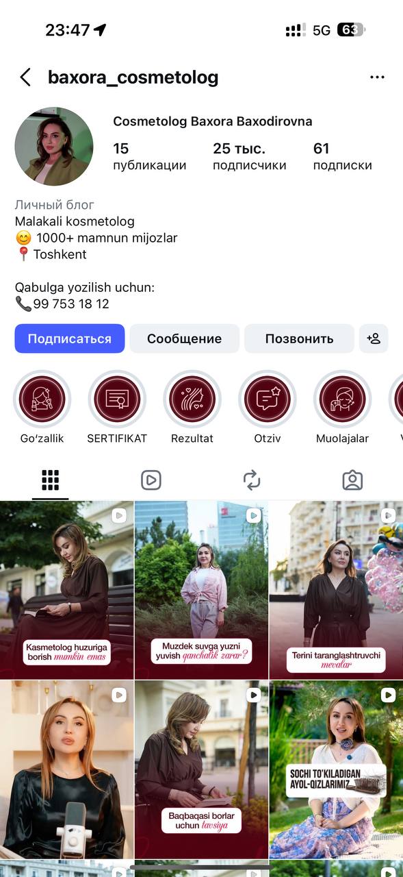 Baxora Baxodirovna Instagram skrinshoti