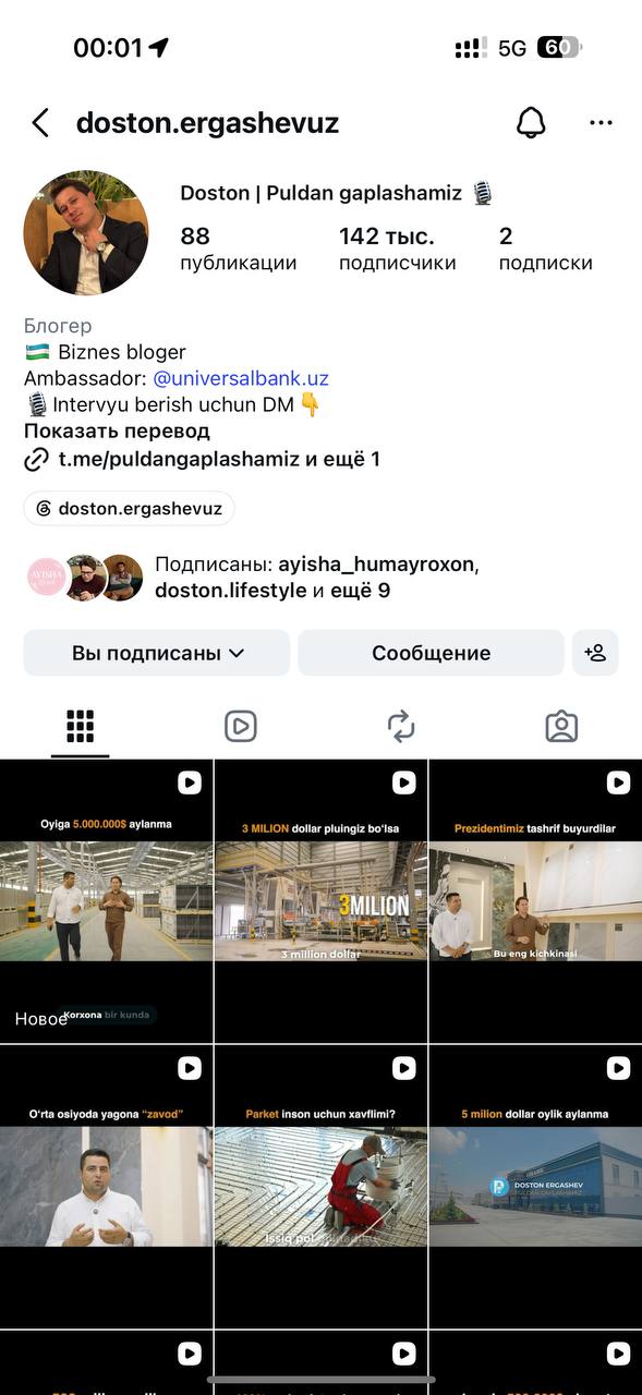 Doston Ergashev Instagram skrinshoti