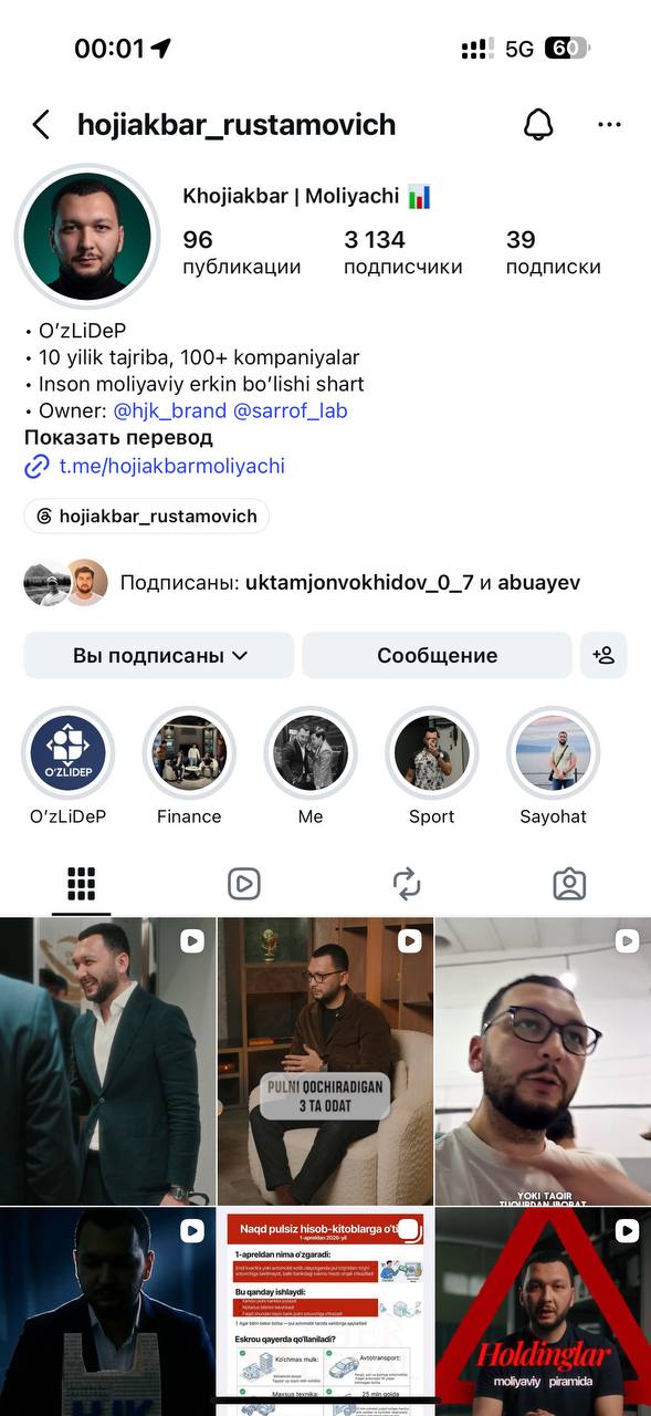 Hojiakbar Rustamovich Instagram skrinshoti