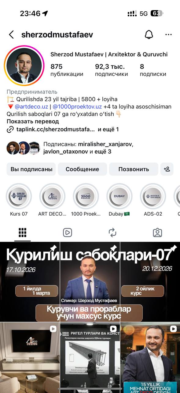 Sherzod Mustafaev Instagram skrinshoti