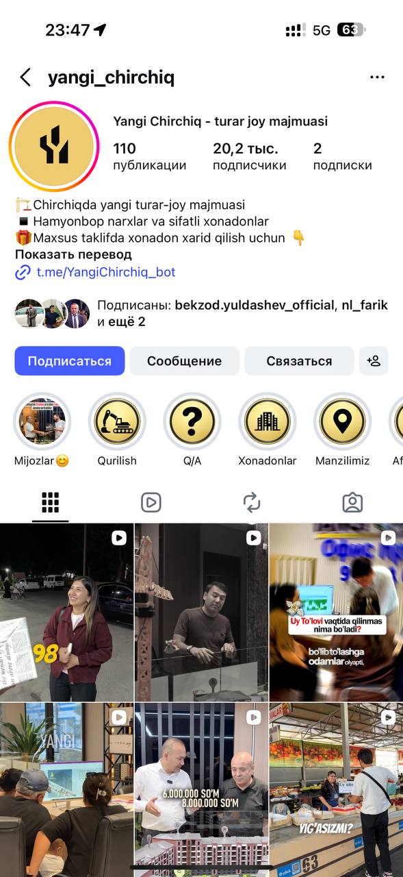 Yangi Chirchiq Instagram skrinshoti