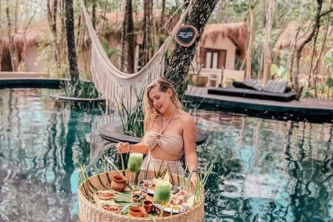 Floating breakfast in The Yellow Nest (near Dos Ojos cenote) — photo 2