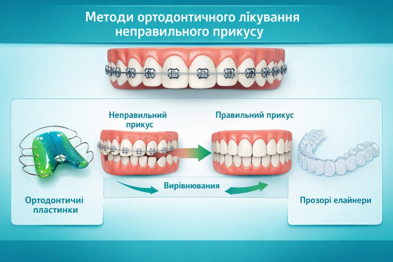 Неправильний прикус: виправлення брекетами та елайнерами