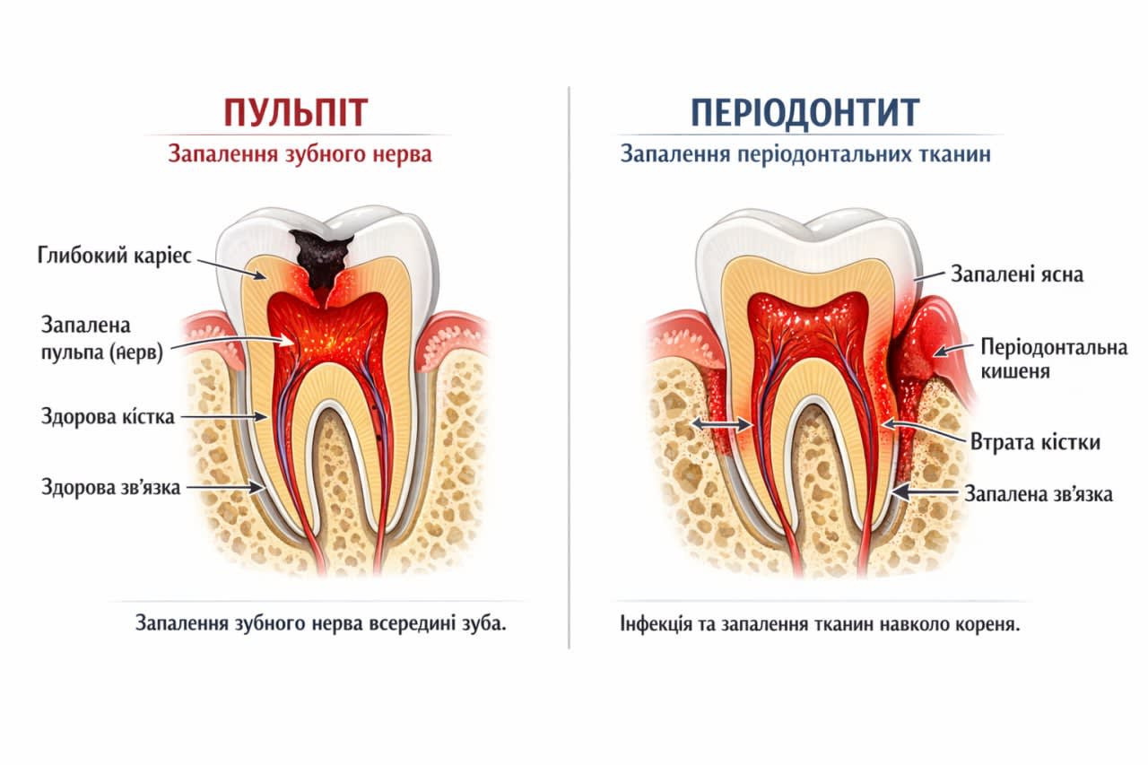 Відмінності між пульпітом та періодонтитом