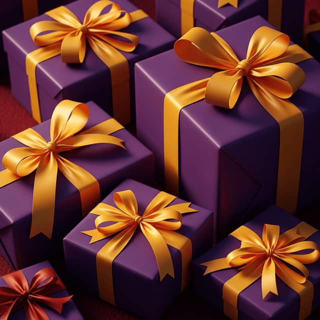 Cadeaux de Noël emballés en papier cadeau kraft et papier traditionnel rouge et vert, avec rubans et branches de sapin.