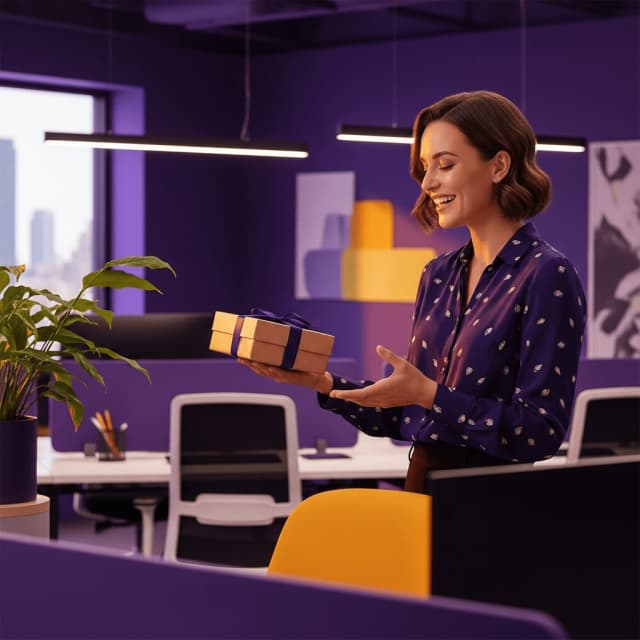 Sélection d'idées cadeau pour une collègue femme : plante, coffret gourmand, carnet et accessoires de bureau élégants.