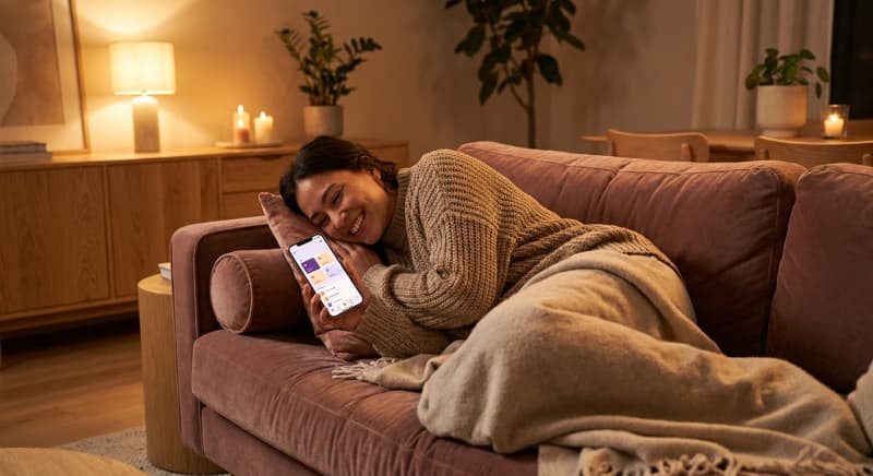 Une wishlist numérique affichant des articles souhaités avec des icônes de cadeaux et une liste à puces.