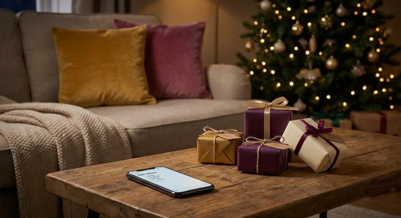 Illustration de cadeaux de Noël avec des étiquettes de prix, représentant une idée cadeau Noël petit budget.