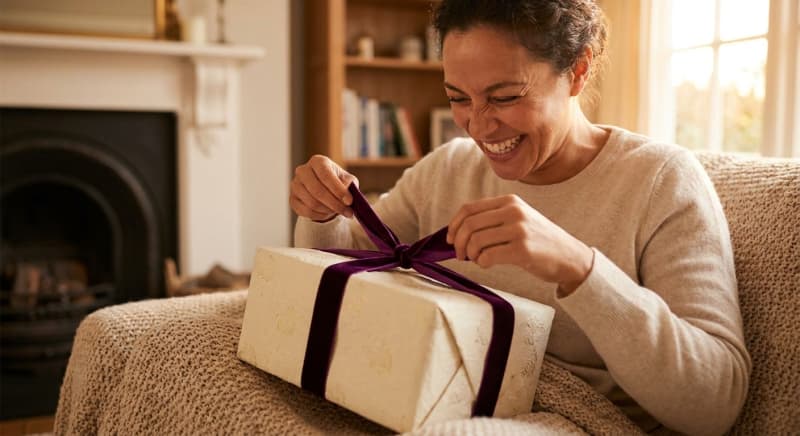 Cadeau surprise emballé dans un papier cadeau avec un ruban, illustrant les idées de cadeaux pour toutes les occasions.