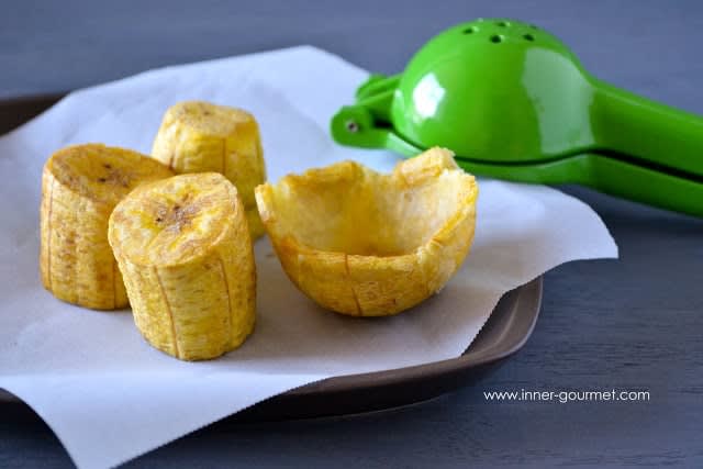 holiday appetizer: fried plantain cups + saltfish filling