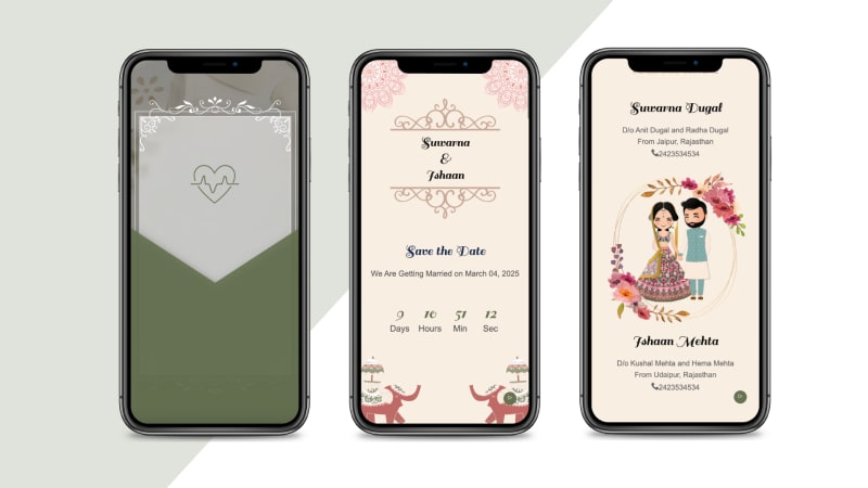 Indian Touch — the invitation shown on three phone screens