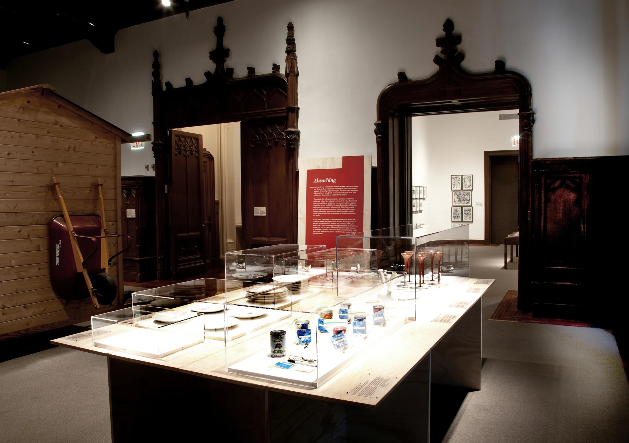 wood door frames, display, artifacts