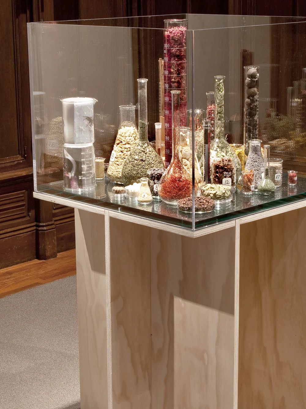 beakers, food, display