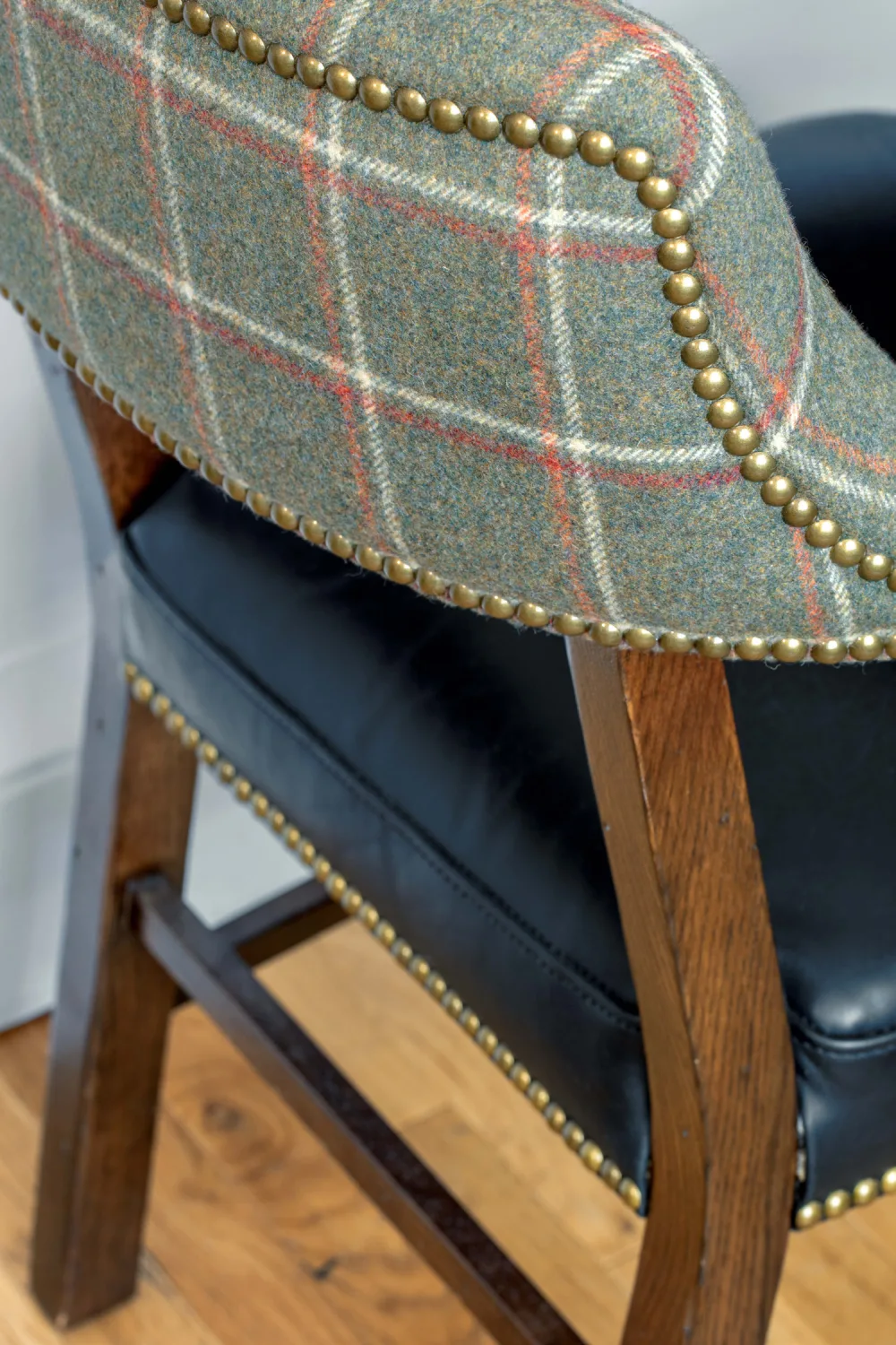 chair, detail, leather, wool, wood